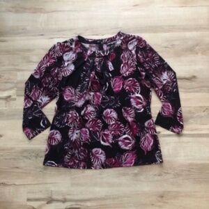Karl Lagerfeld Black and Pink Tie Front 3/4 Sleeve Blouse